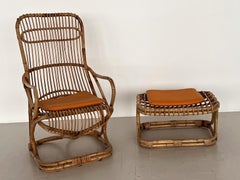Italian Midcentury Stool in Bamboo Rattan by Tito Agnoli, 1960s