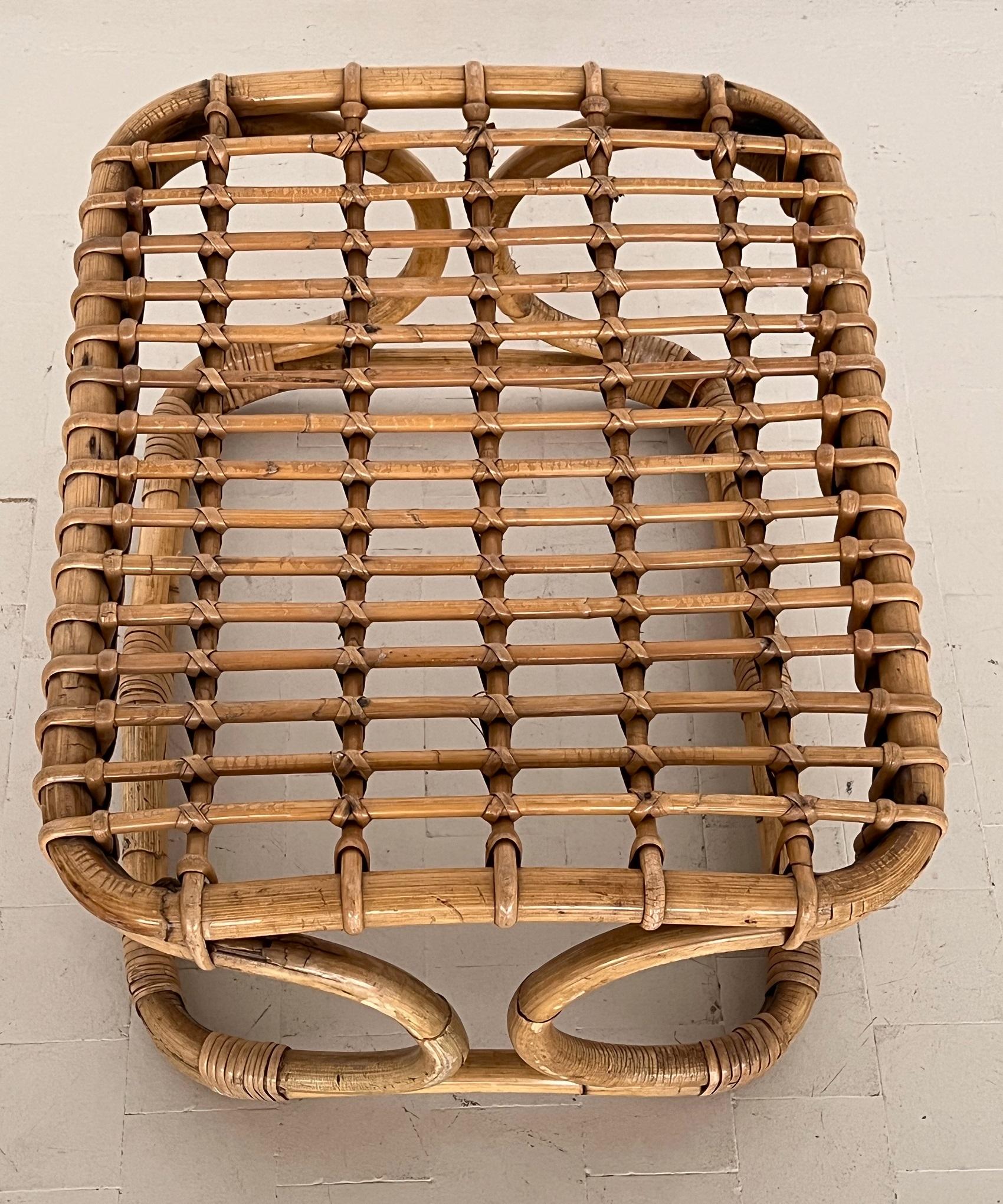 Italian Midcentury Stool in Bamboo Rattan by Tito Agnoli, 1960s For Sale 1