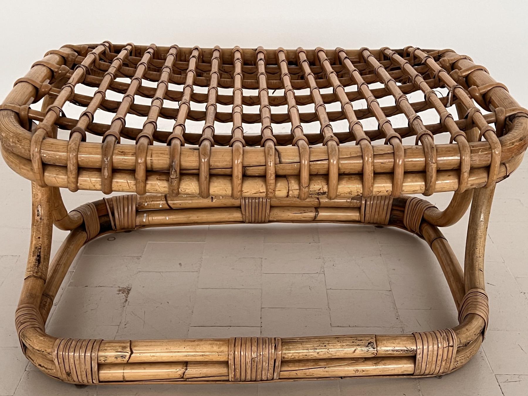 Italian Midcentury Stool in Bamboo Rattan by Tito Agnoli, 1960s For Sale 3