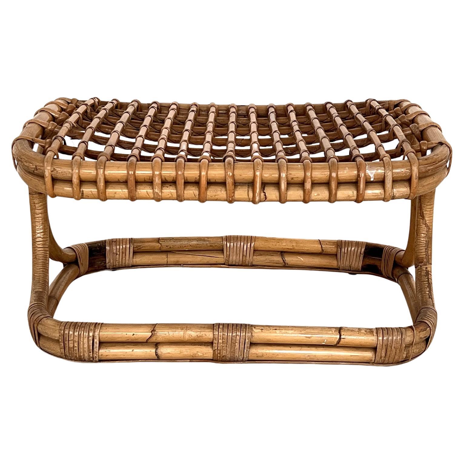 Italian Midcentury Stool in Bamboo Rattan by Tito Agnoli, 1960s For Sale