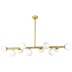 Italian Midcentury Style Chandelier with Brass and Opaline Spheres