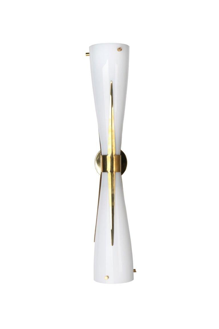 Contemporary Italian Midcentury Style Murano Glass & Brass Hour-Glass Wall Light