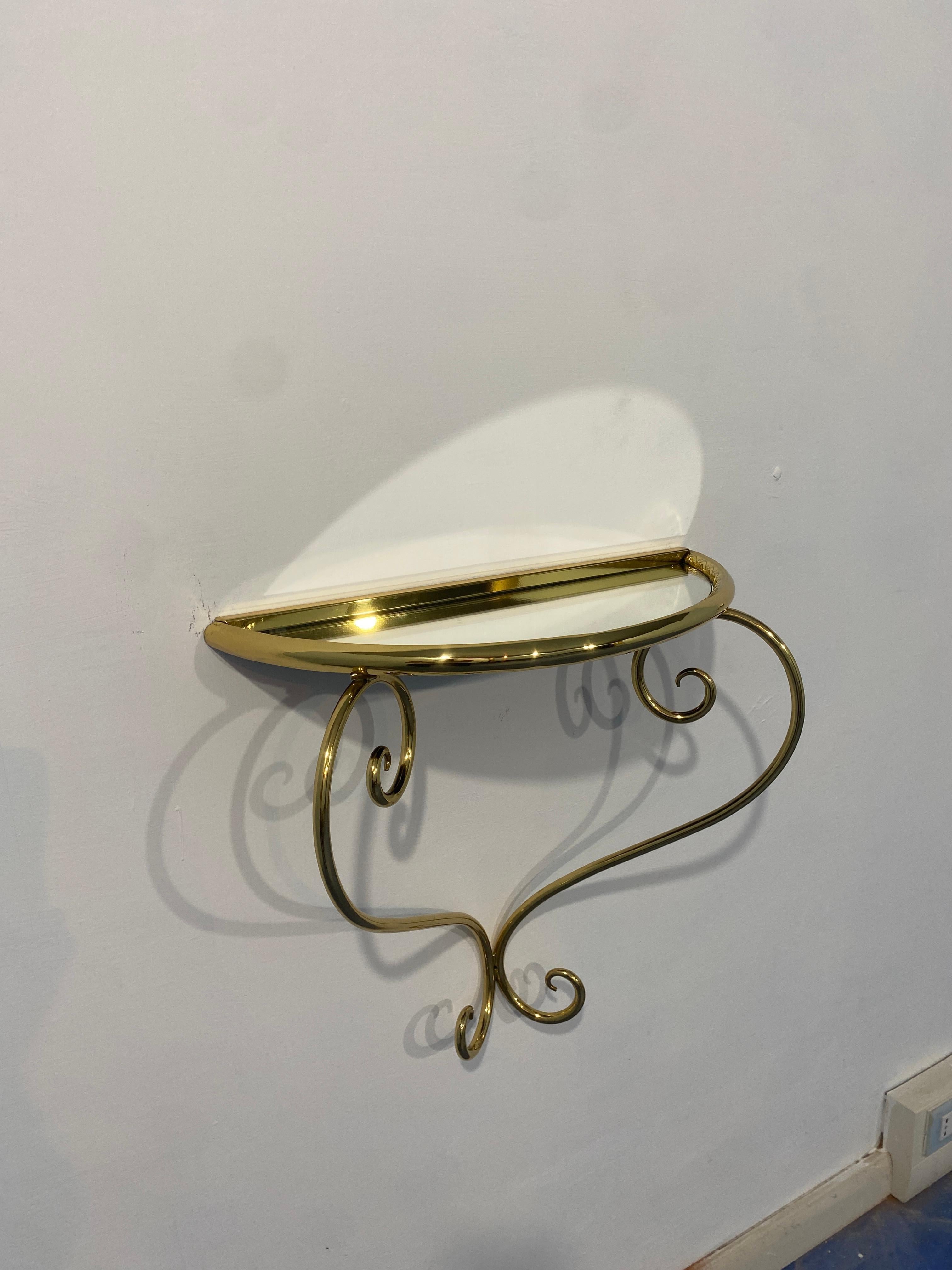 Console in ottone sospesa, comodini, set di due, anni '50 in vendita 3