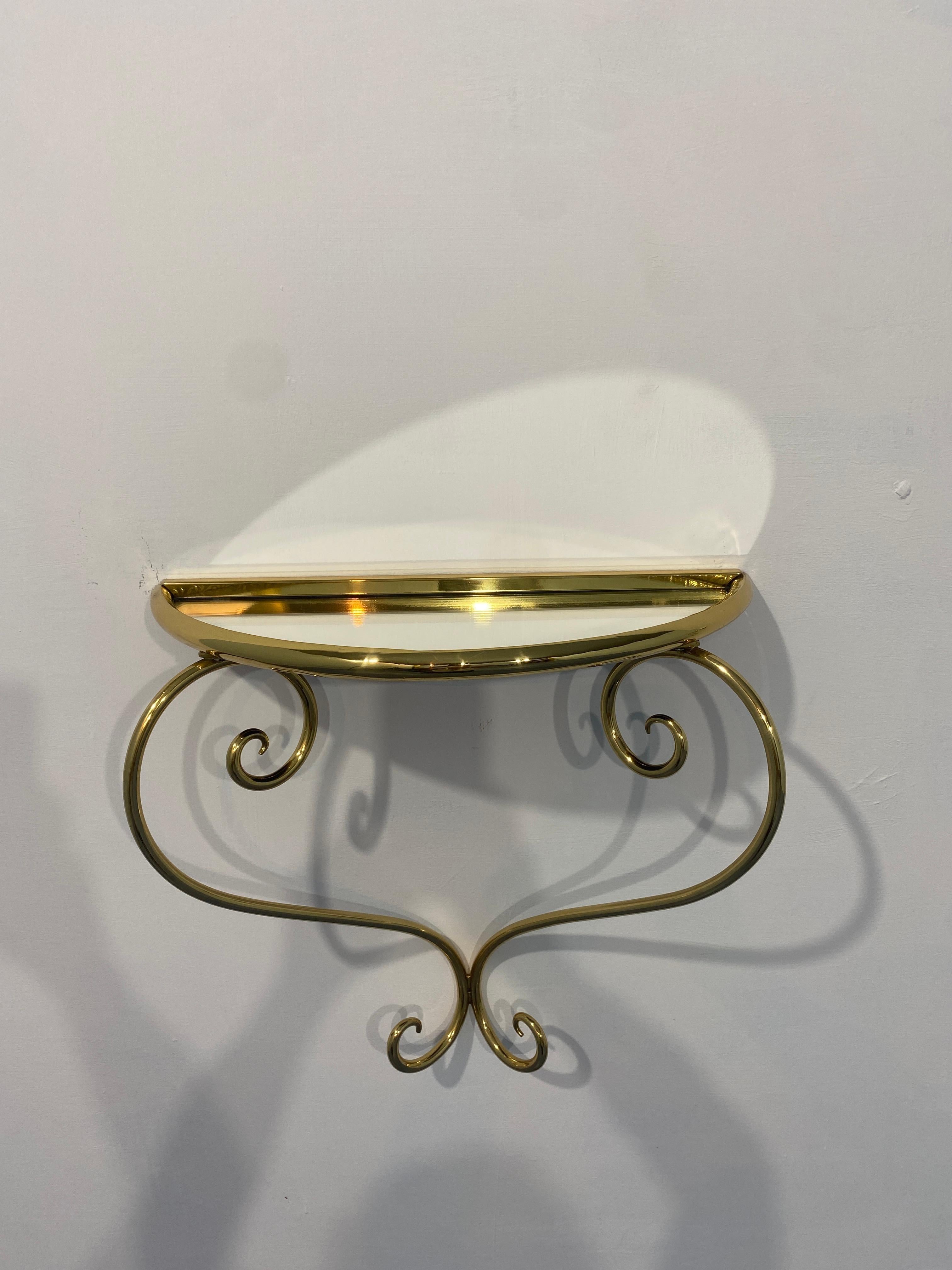 Console in ottone sospesa, comodini, set di due, anni '50 in vendita 4