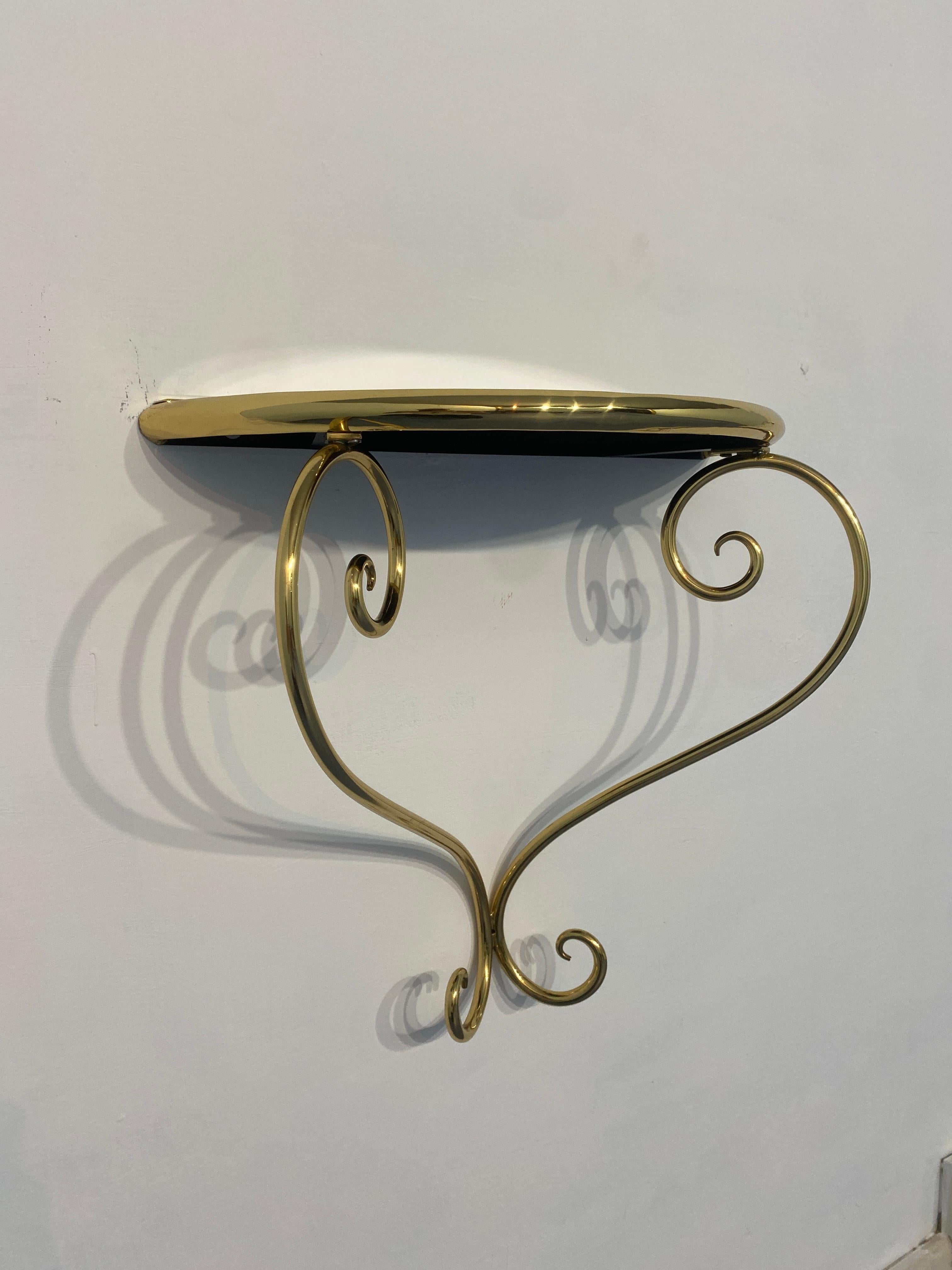 Console in ottone sospesa, comodini, set di due, anni '50 in vendita 10