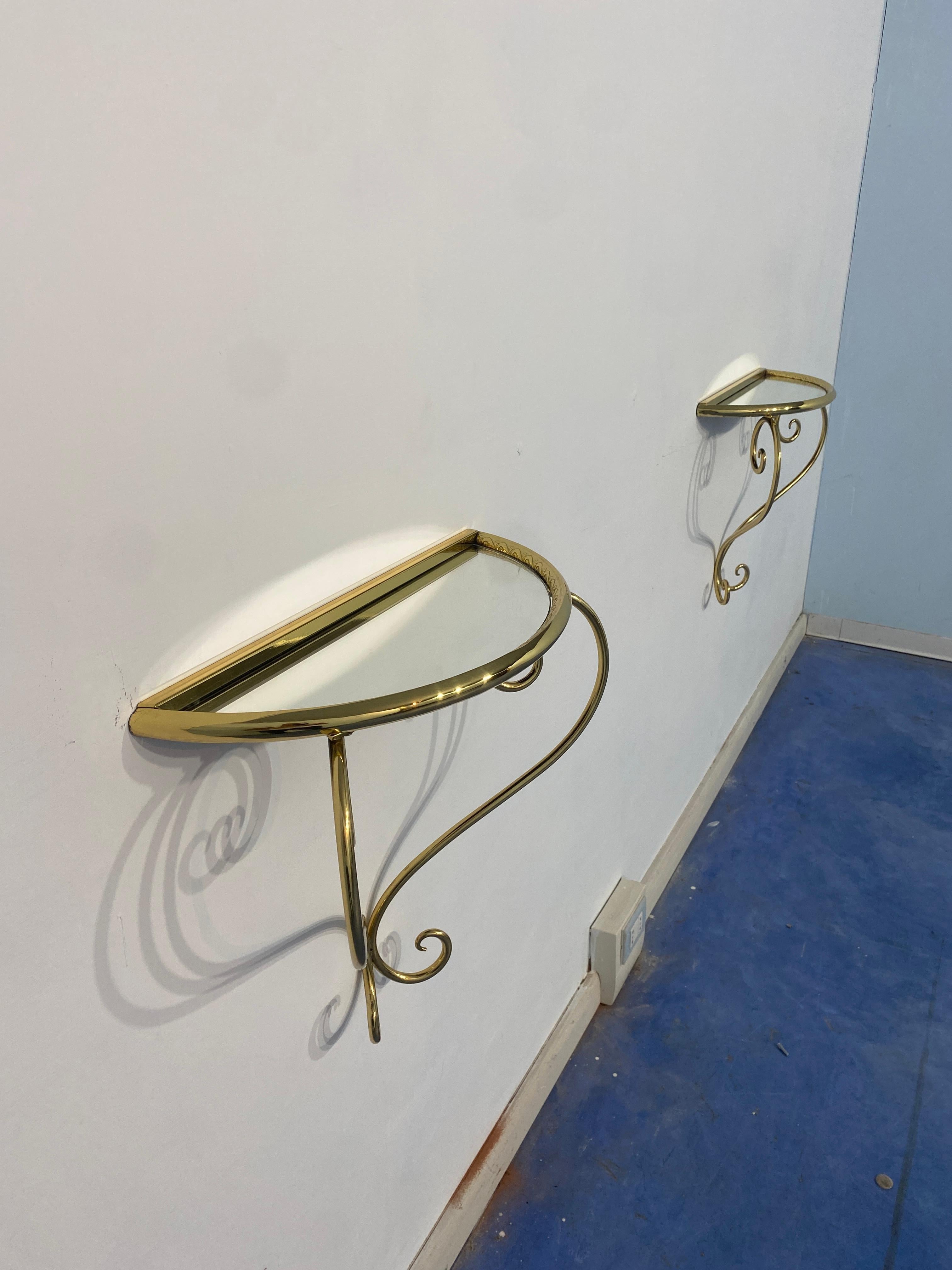Console in ottone sospesa, comodini, set di due, anni '50 in vendita 13