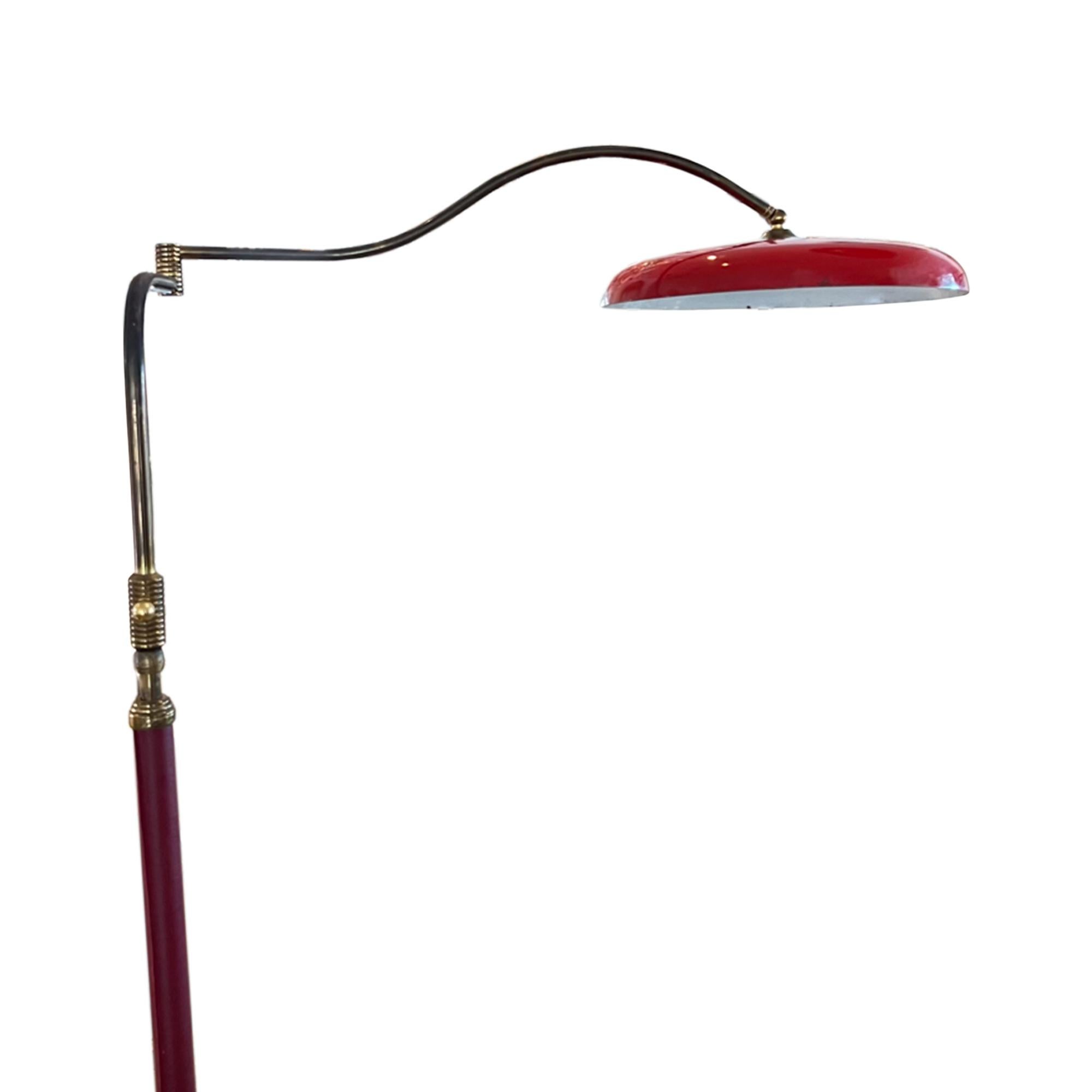 Mid-Century Modern Italian Midcentury Swing Arm Red Floor Lamp For Sale