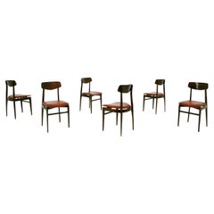 Italian Midcentury Table Chairs in Burgundy Semi-Leather, Turinese School, 1950s
