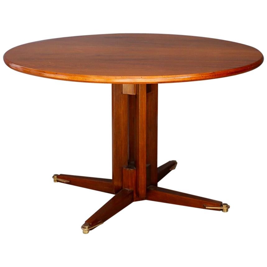 Italian Midcentury Table in Wood and Brass Attributed by Gianfranco Frattini