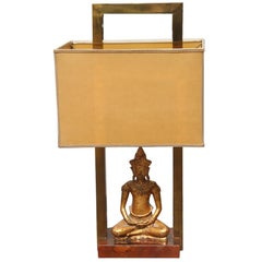 Lampe de bureau italienne rectangulaire du milieu du siècle dernier Bouddha en laiton, or, noyer et racine, années 1960