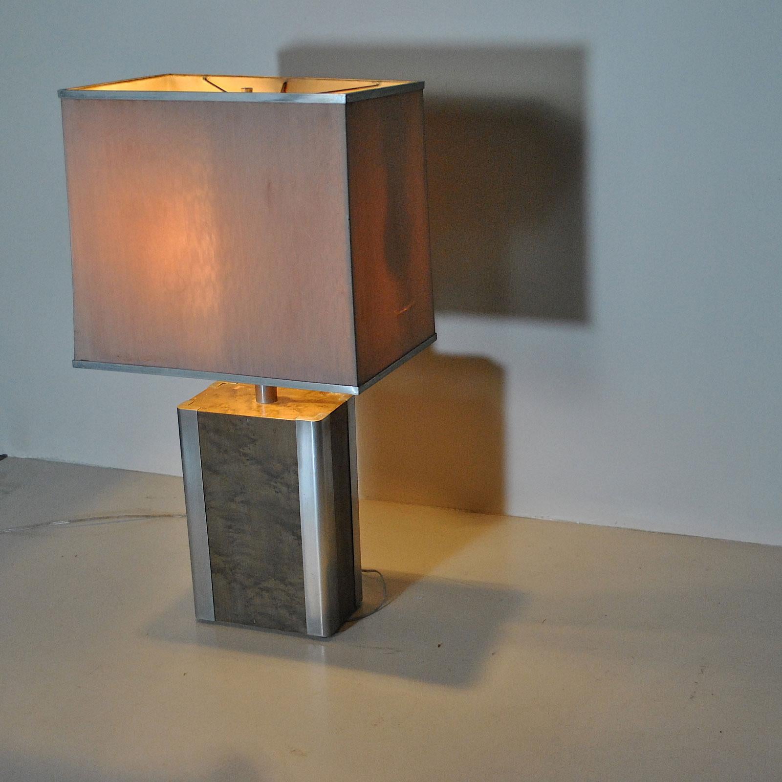 Italian Midcentury Table Lamp in Drawn Wood and Steel from the 1970s For Sale 7