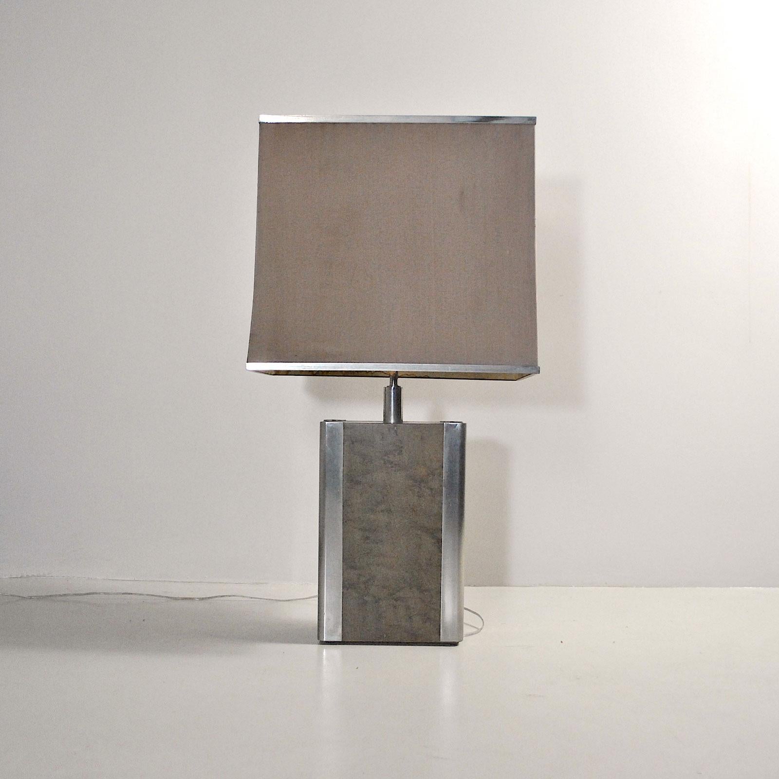 Mid-Century Modern Italian Midcentury Table Lamp in Drawn Wood and Steel from the 1970s For Sale