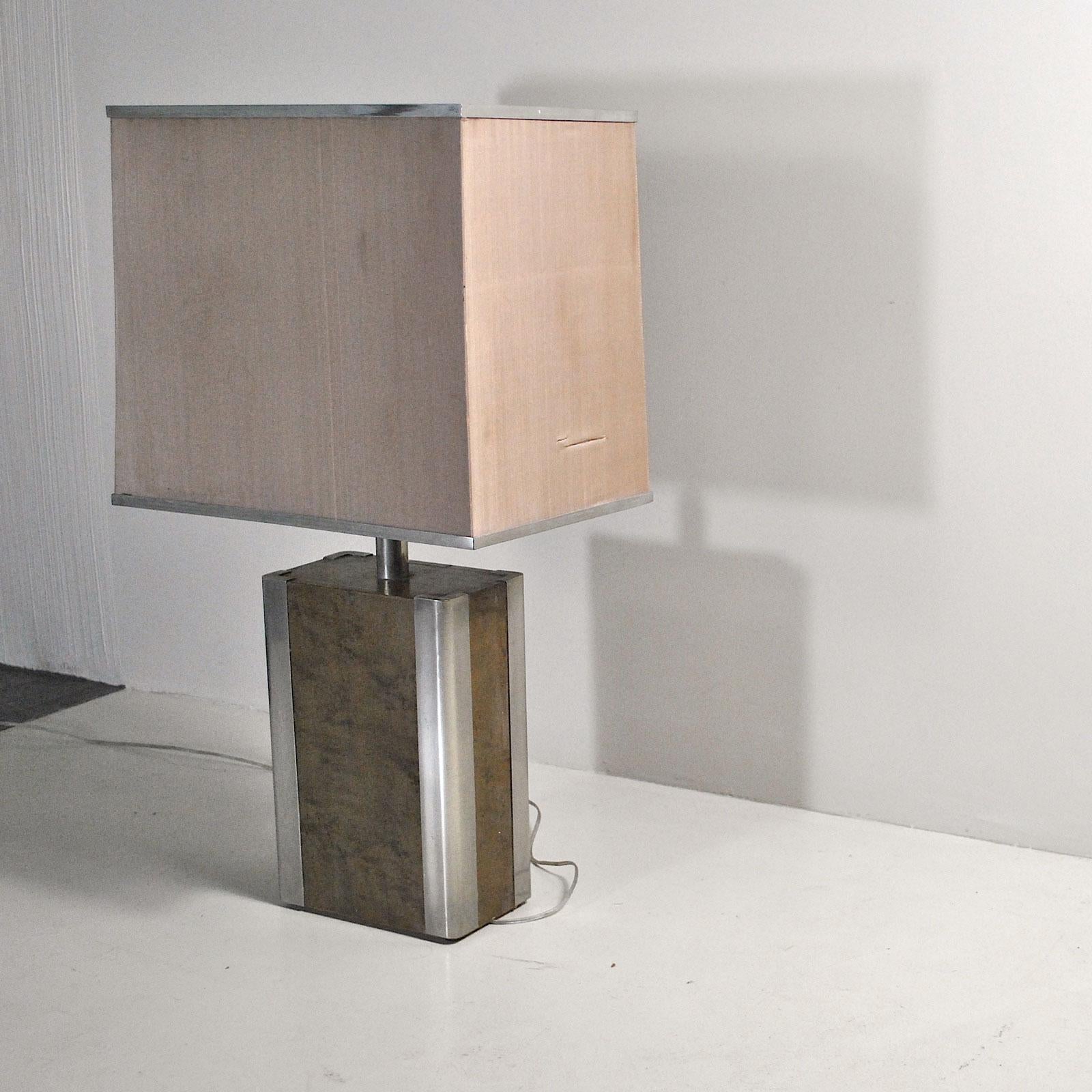 Italian Midcentury Table Lamp in Drawn Wood and Steel from the 1970s For Sale 1