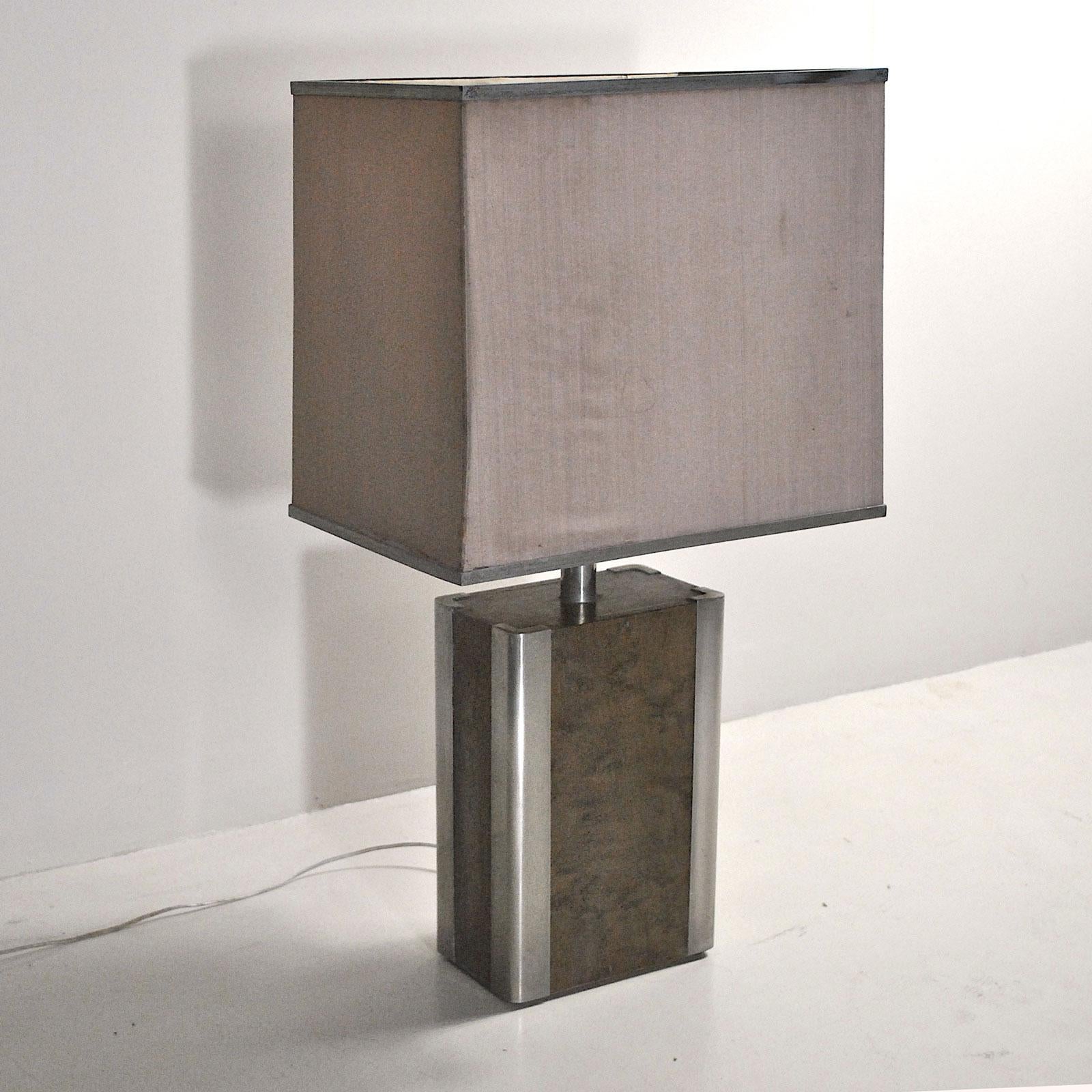 Italian Midcentury Table Lamp in Drawn Wood and Steel from the 1970s For Sale 2