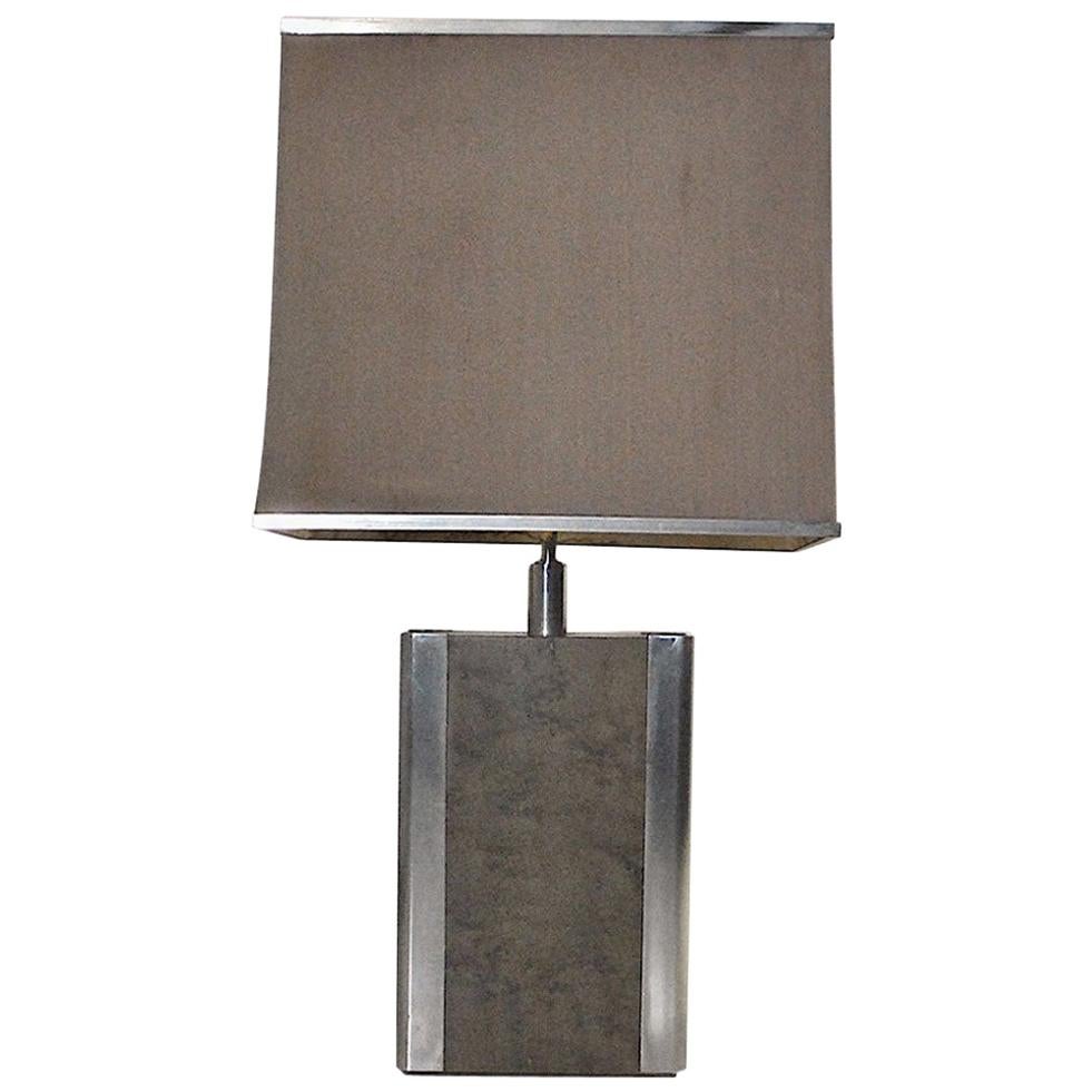 Italian Midcentury Table Lamp in Drawn Wood and Steel from the 1970s For Sale