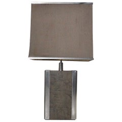 Italian Midcentury Table Lamp in Drawn Wood and Steel from the 1970s