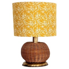 Italian Midcentury Table Lamp in Rattan and Metal with New Lampshade, 1970s