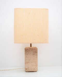 Italian Midcentury Table Lamp in Travertine Marble with Original Lampshade 1960s