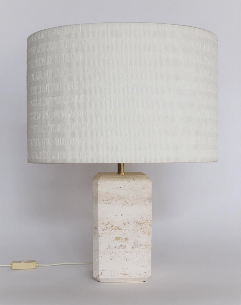 Mid-Century Modern Italian Midcentury Table Lamp in Travertine Marble with Original Lampshade 1970s For Sale