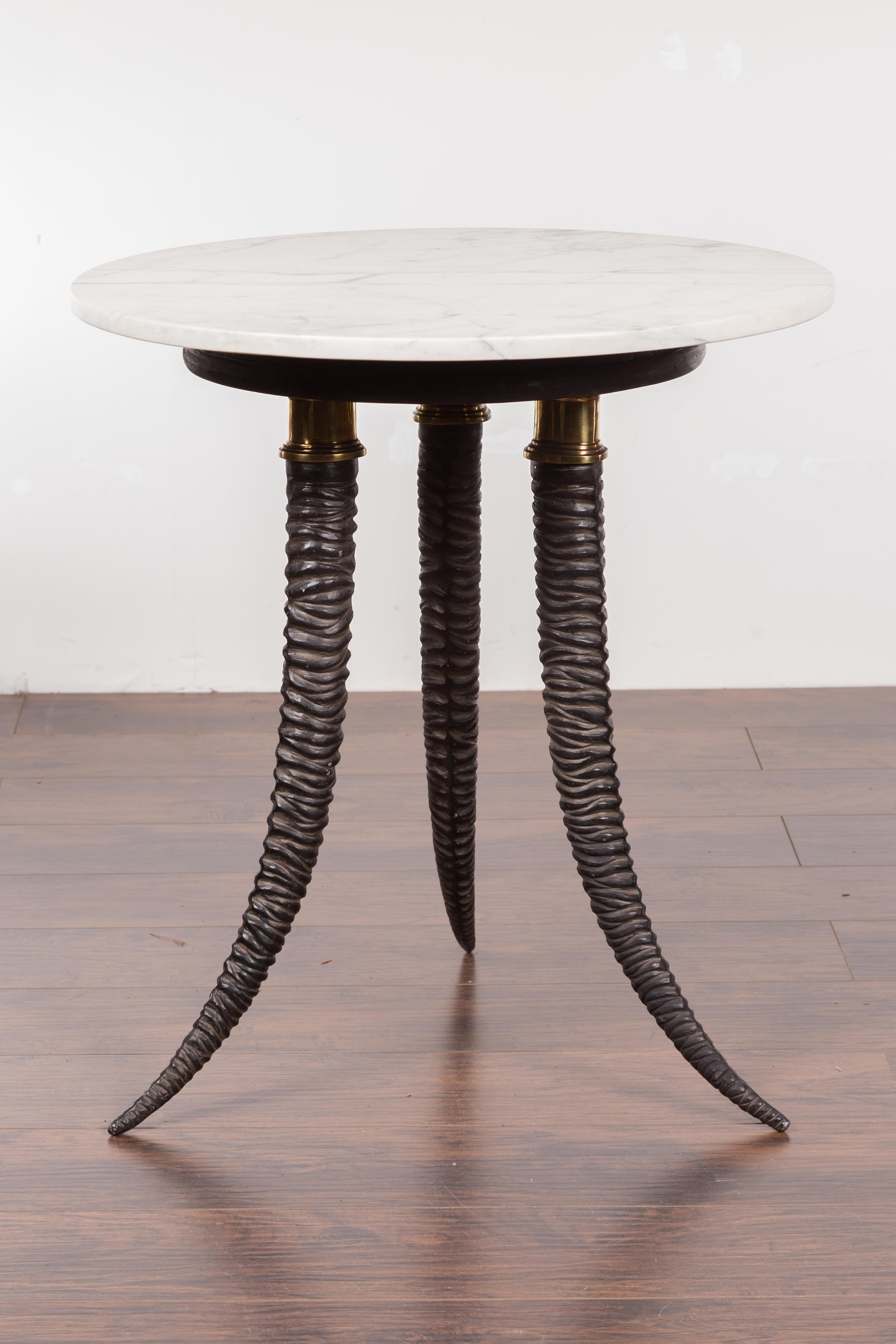 Italian Midcentury Table with Horn Style Tripod Base and White Marble Top 4