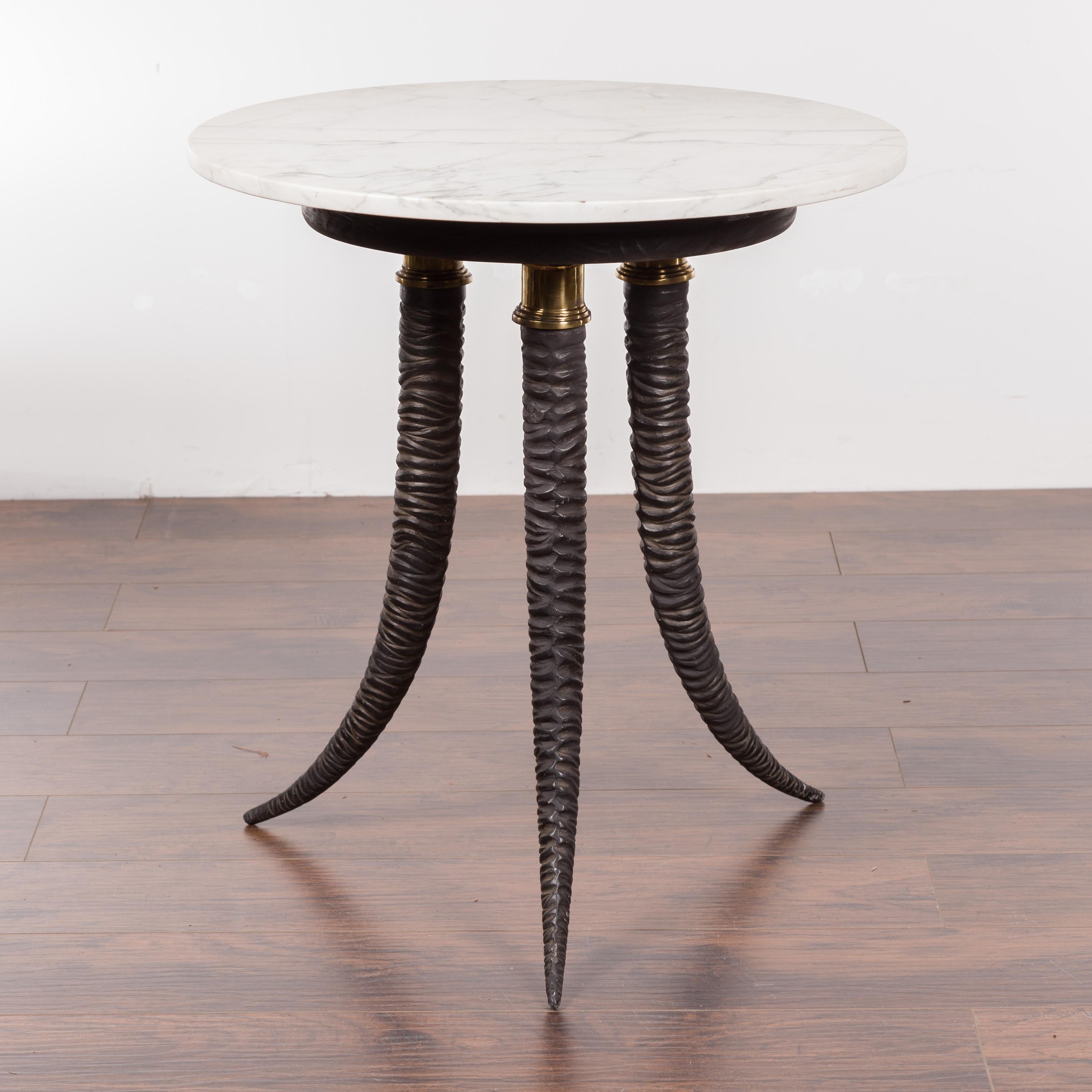 Mid-Century Modern Italian Midcentury Table with Horn Style Tripod Base and White Marble Top