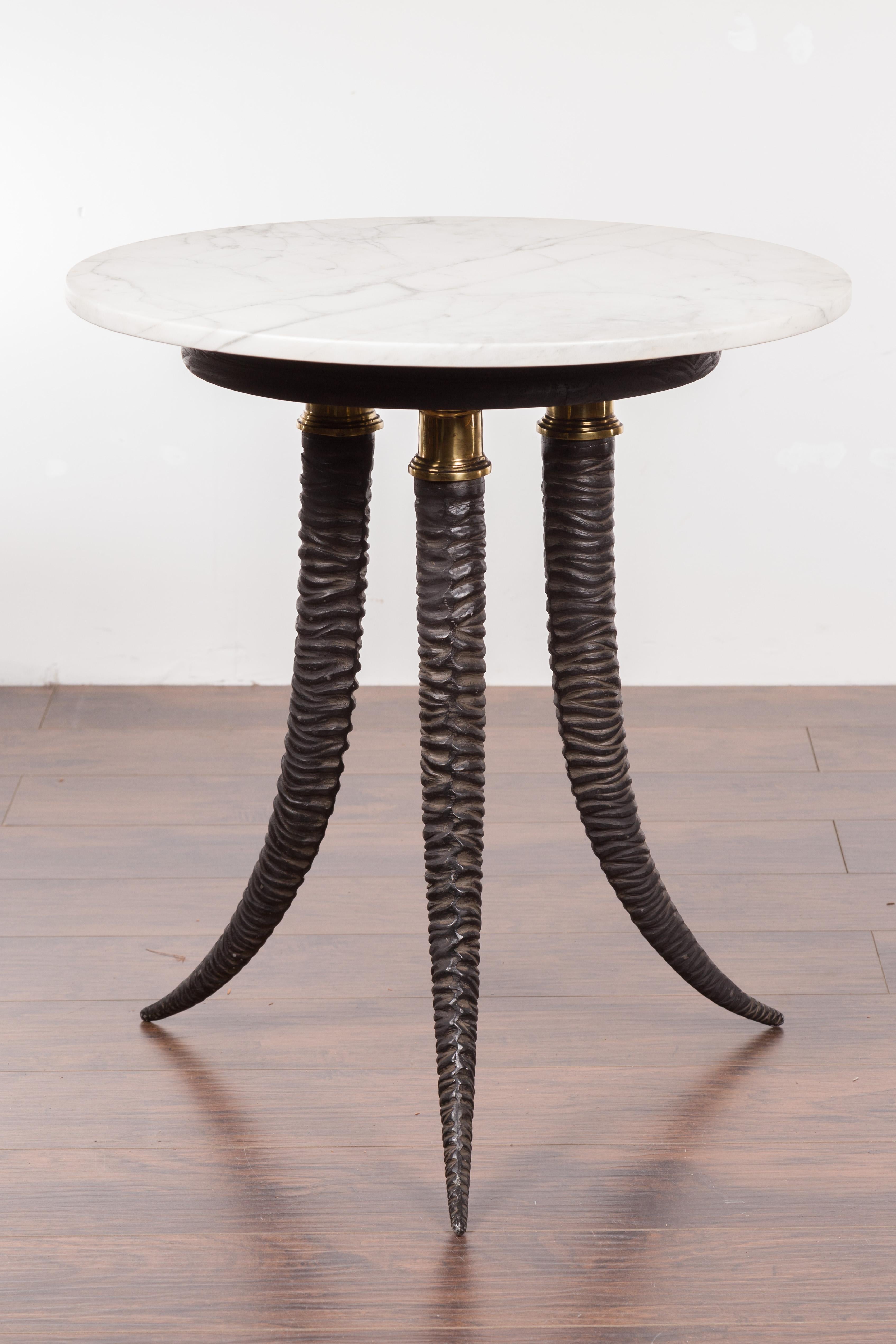 Italian Midcentury Table with Horn Style Tripod Base and White Marble Top 3