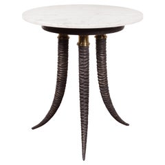Italian Midcentury Table with Horn Style Tripod Base and White Marble Top