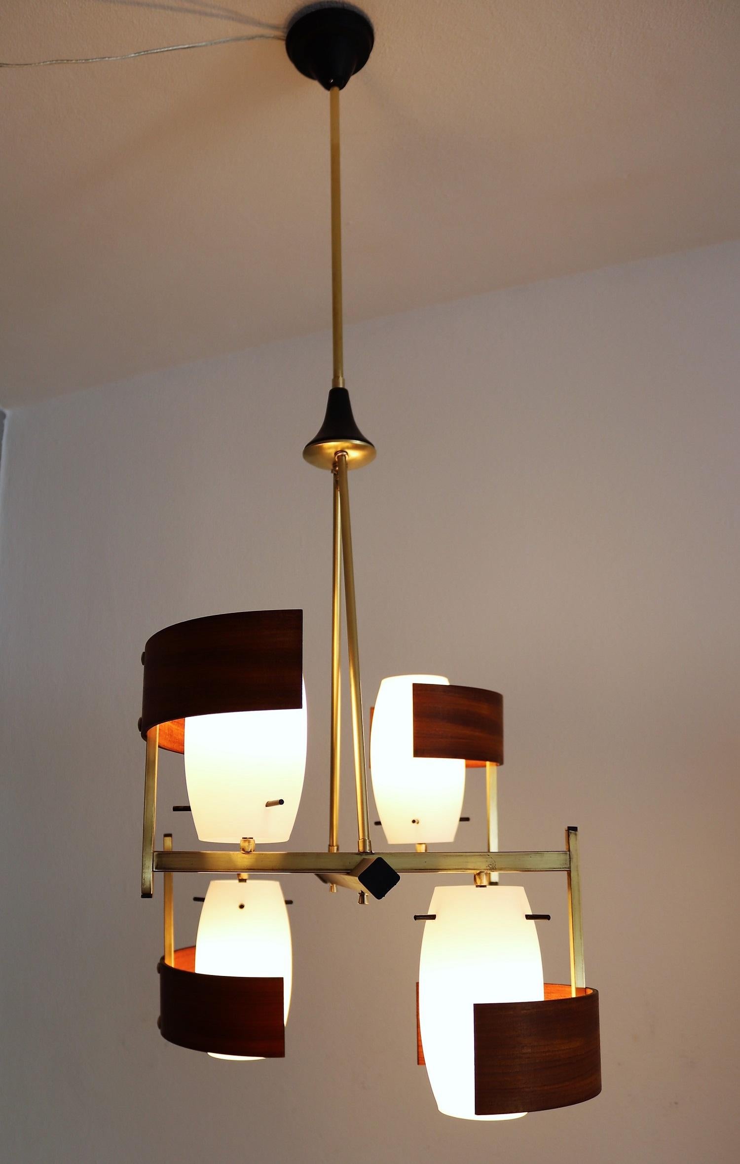 Italian Mid-Century Teak and Glass Chandelier by Sciolari, 1960s For Sale 4