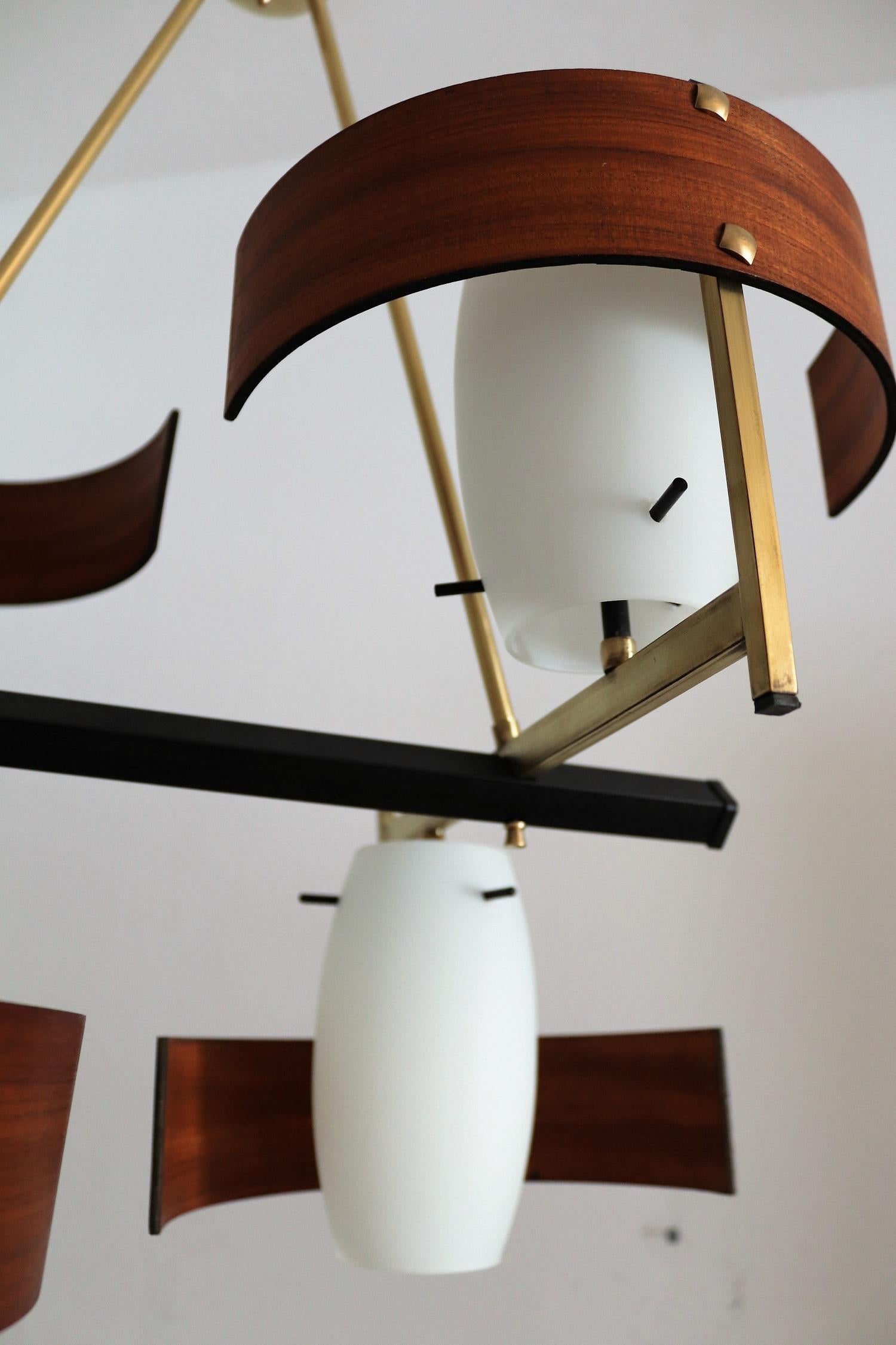 Italian Mid-Century Teak and Glass Chandelier by Sciolari, 1960s For Sale 9