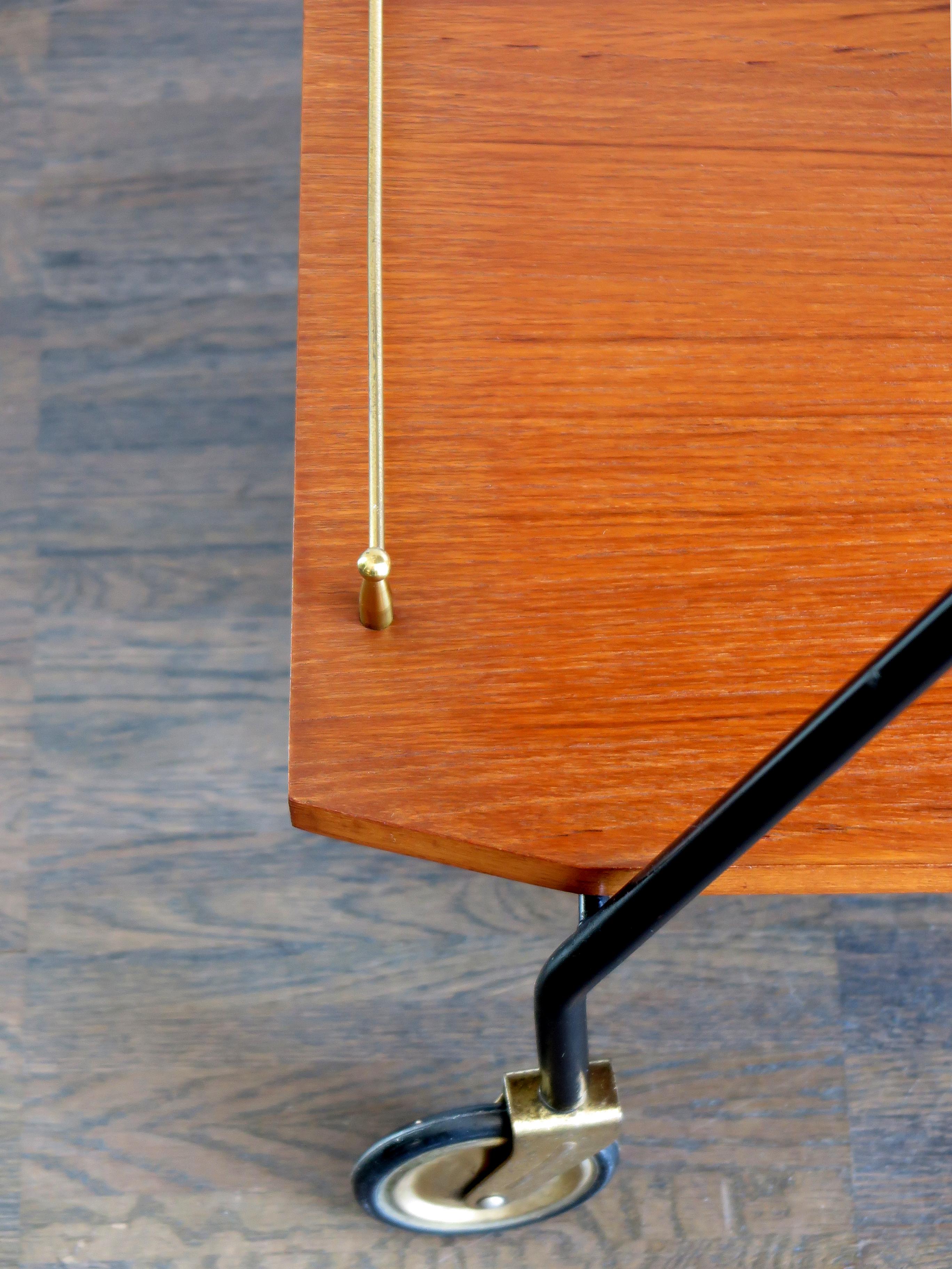 Italian Midcentury Teak and Metal Food Trolley, 1950s 6