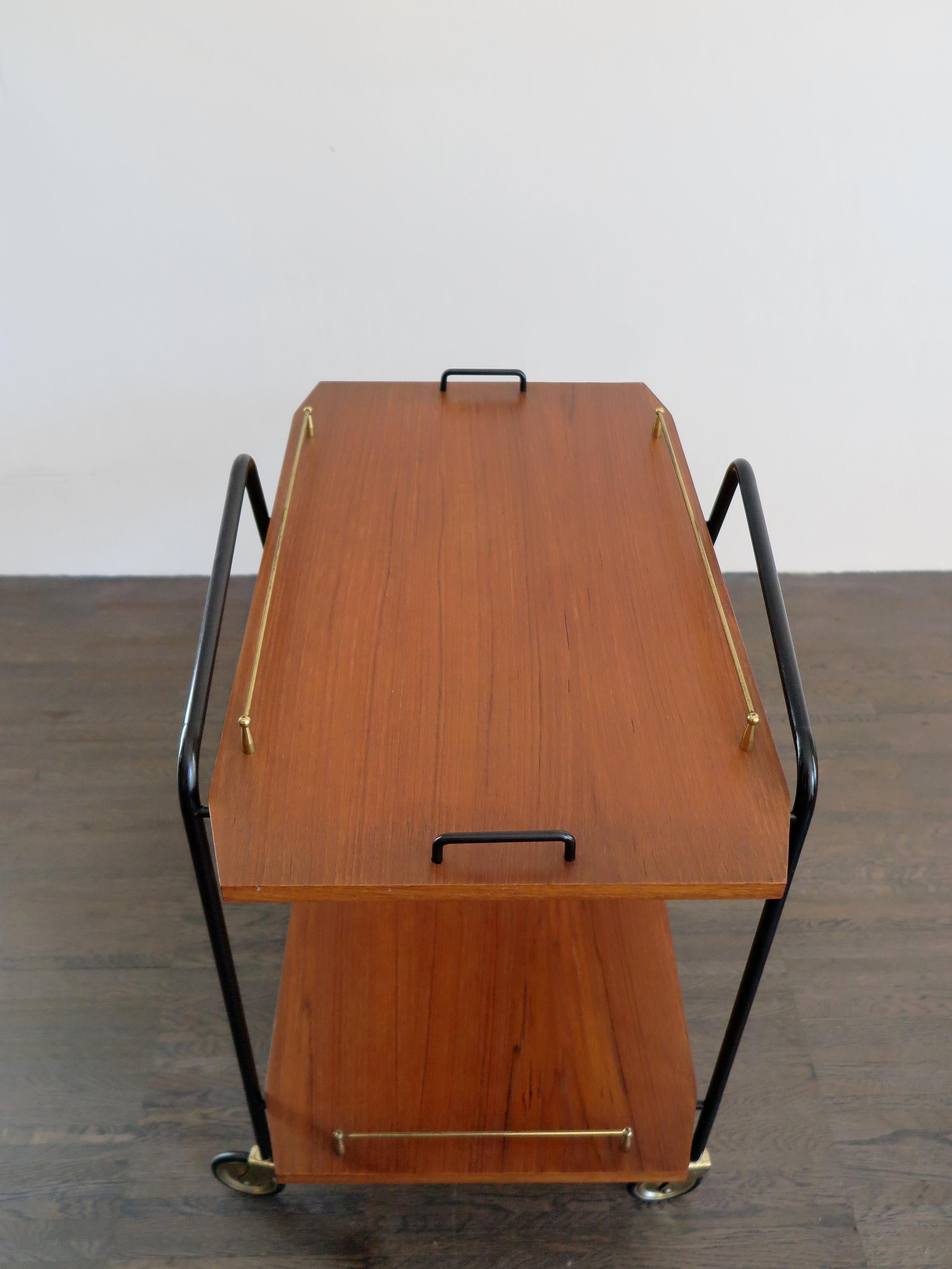 Italian Midcentury Teak and Metal Food Trolley, 1950s In Good Condition In Reggio Emilia, IT