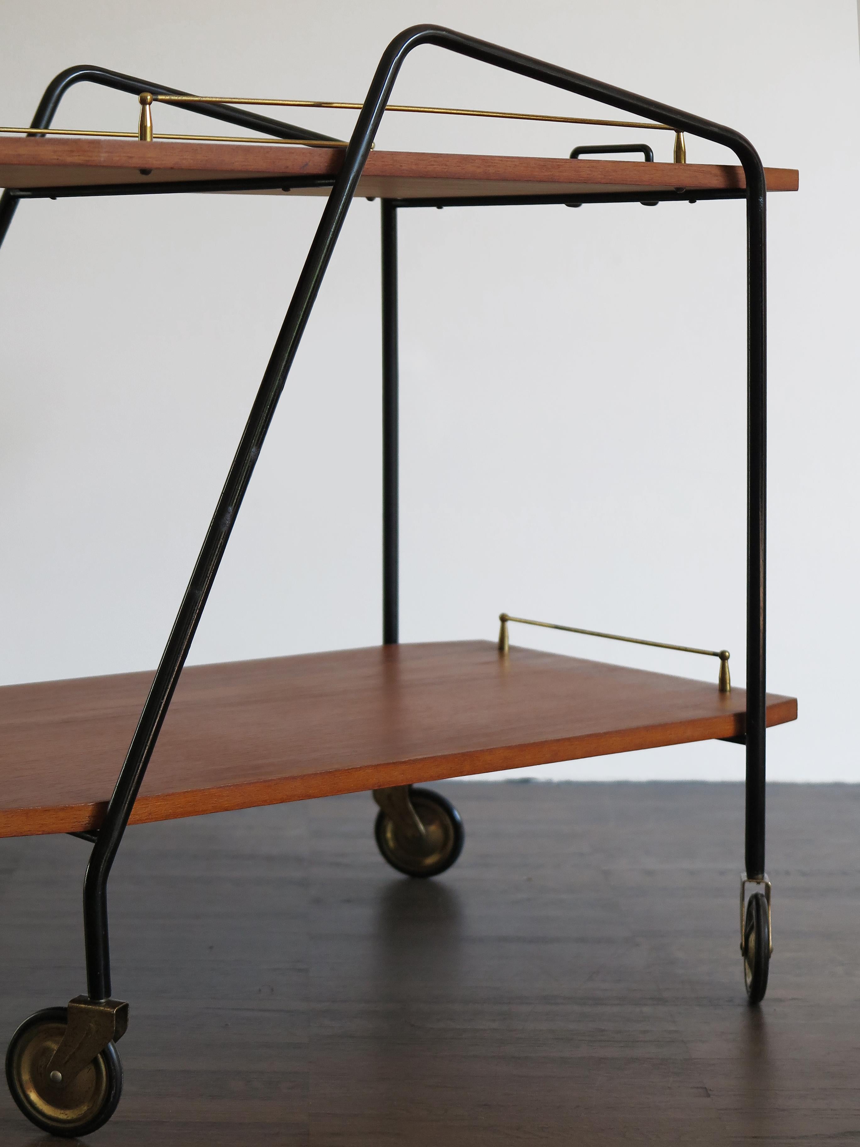 Mid-20th Century Italian Midcentury Teak and Metal Food Trolley, 1950s