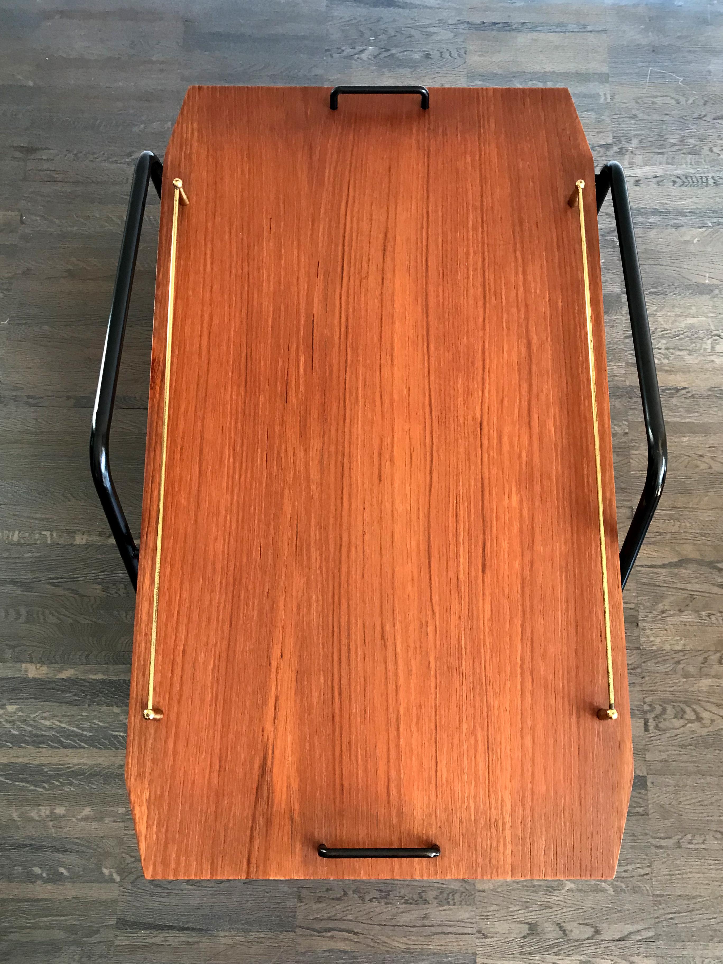 Italian Midcentury Teak and Metal Food Trolley, 1950s 1