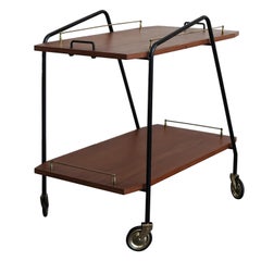 Italian Midcentury Teak and Metal Food Trolley, 1950s