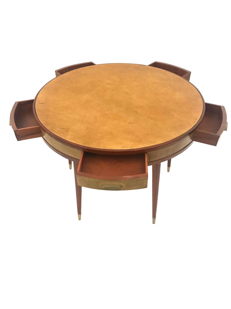 Italian MidCentury Teak Parchment Game Table For Sale at 1stDibs