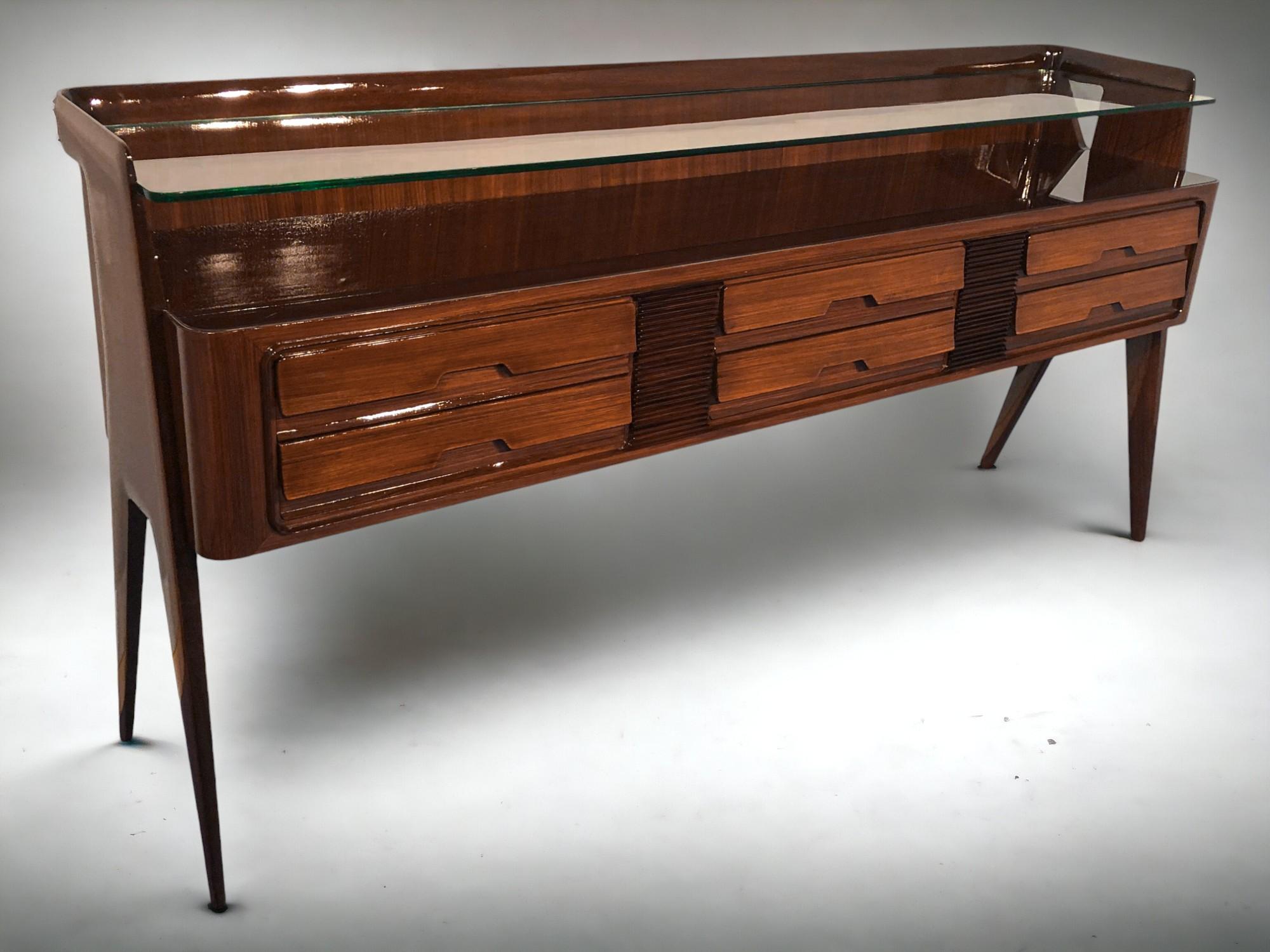 Veneer Italian Midcentury Sideboard  or Chest of Drawers by Vittorio Dassi, 1950s For Sale