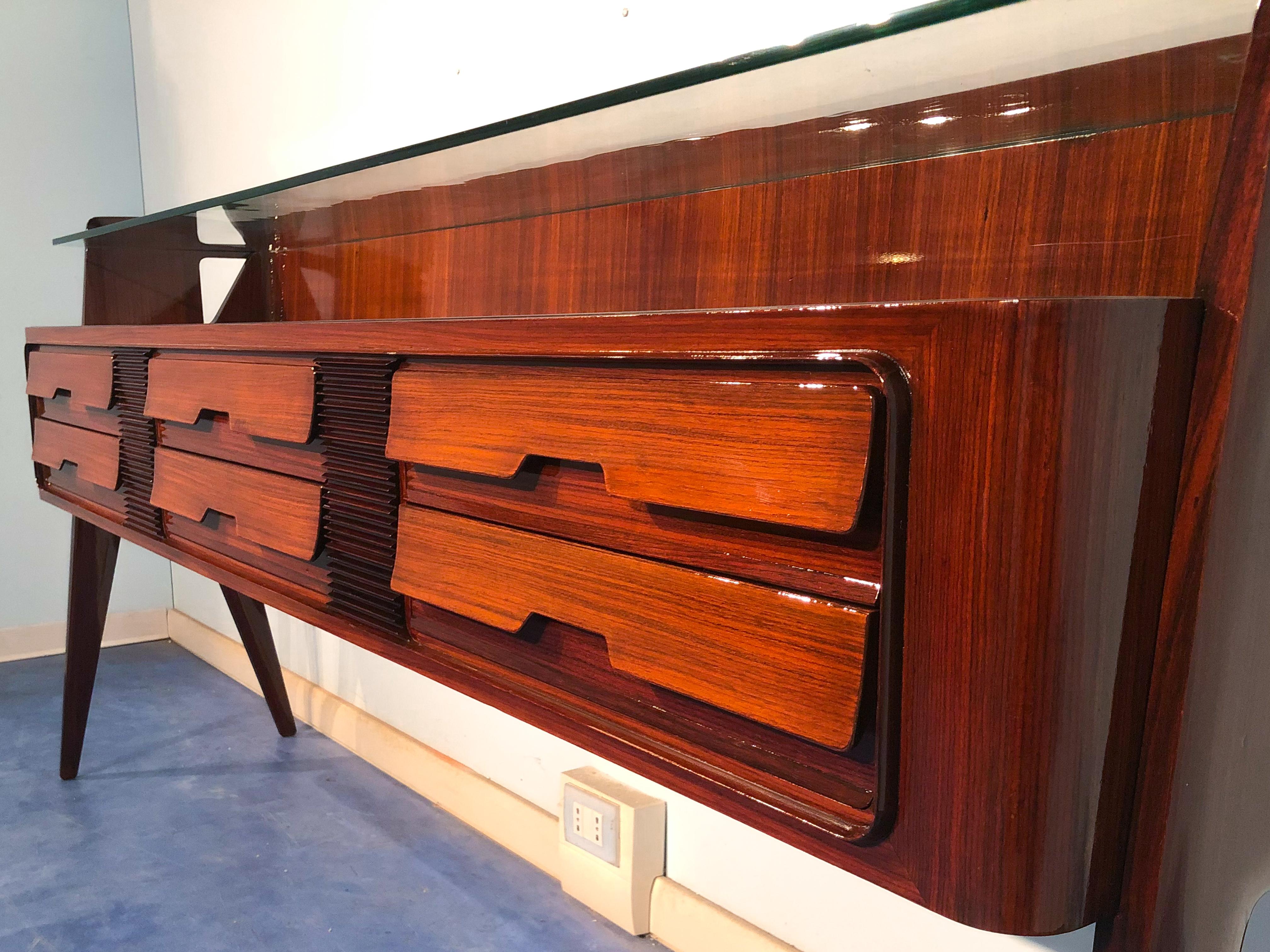 Glass Italian Midcentury Teak Sideboard by Vittorio & Plinio Dassi, 1950s For Sale