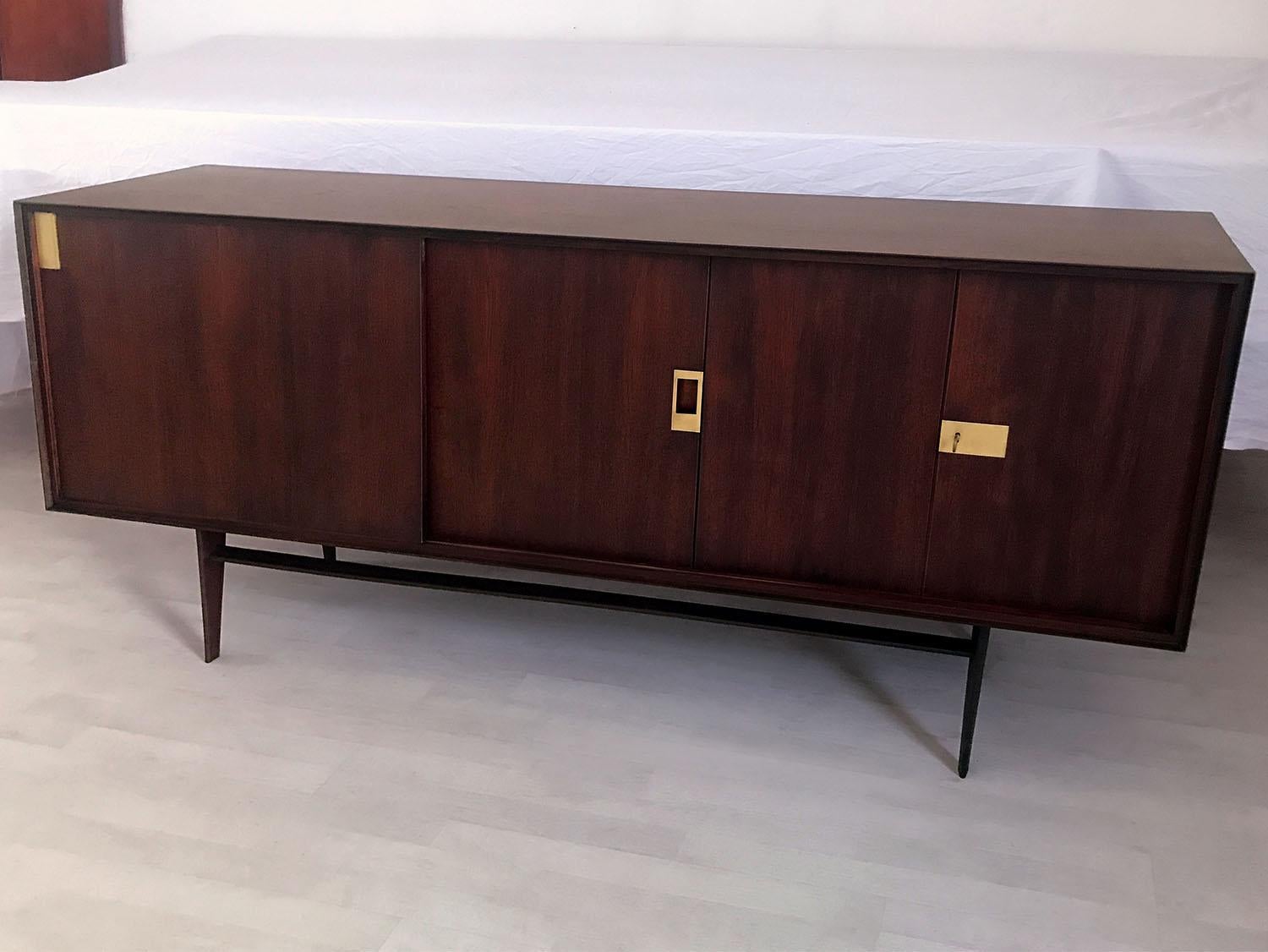 Brass Italian Midcentury Teakwood Sideboard by Vittorio Dassi, 1950s