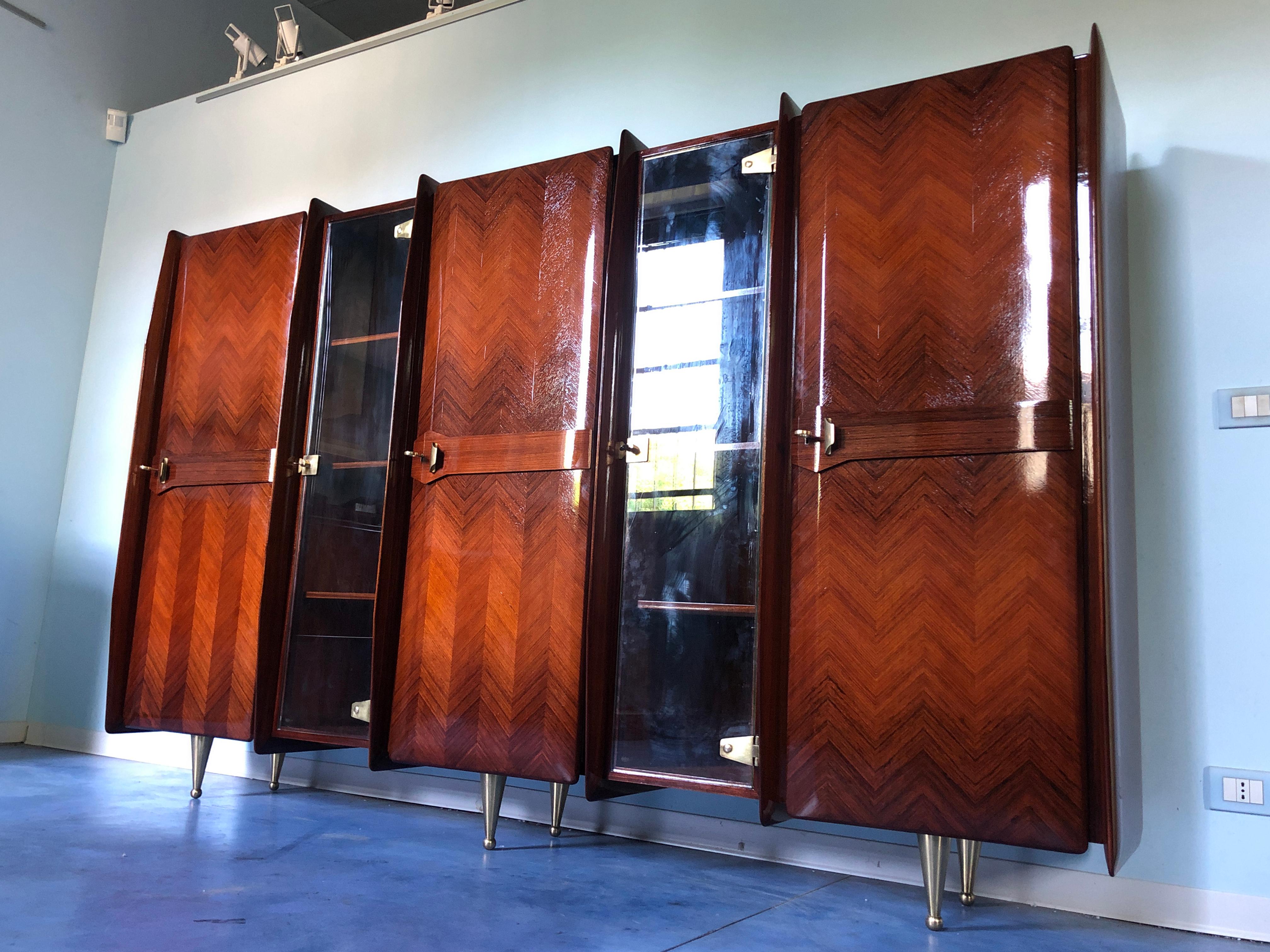 Brass Italian Midcentury Teakwood Sideboard or Bookcase by Vittorio Dassi, 1950s