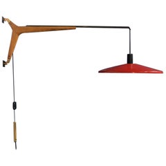 Italian Midcentury Telescopic Wall Lamp Stilnovo in Solid Wood and Metal, 1950s