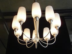 Gio Ponti Style Italian Ten-Arm Chandelier with Original Murano Glass Shades