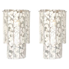 Pareja de apliques italianos de mediados de siglo "Terrazo" de cristal de Murano blanco, años 70