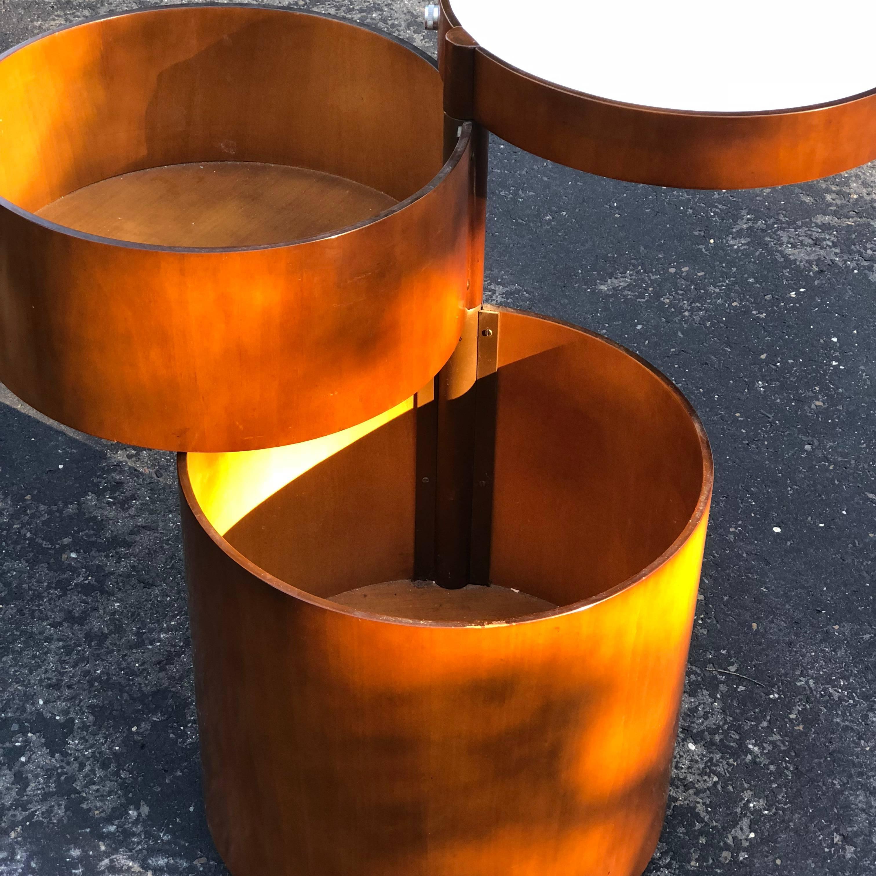 Italian Mid-Century Three-Drawer Side Table Or Dry Bar With Lit Opaline Glasstop 5