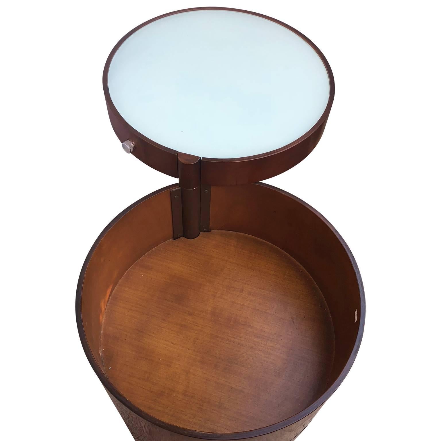 Italian Mid-Century Three-Drawer Side Table Or Dry Bar With Lit Opaline Glasstop 2