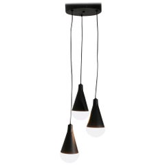 Italian Midcentury Three Pendant Lamps Chandelier, 1950s