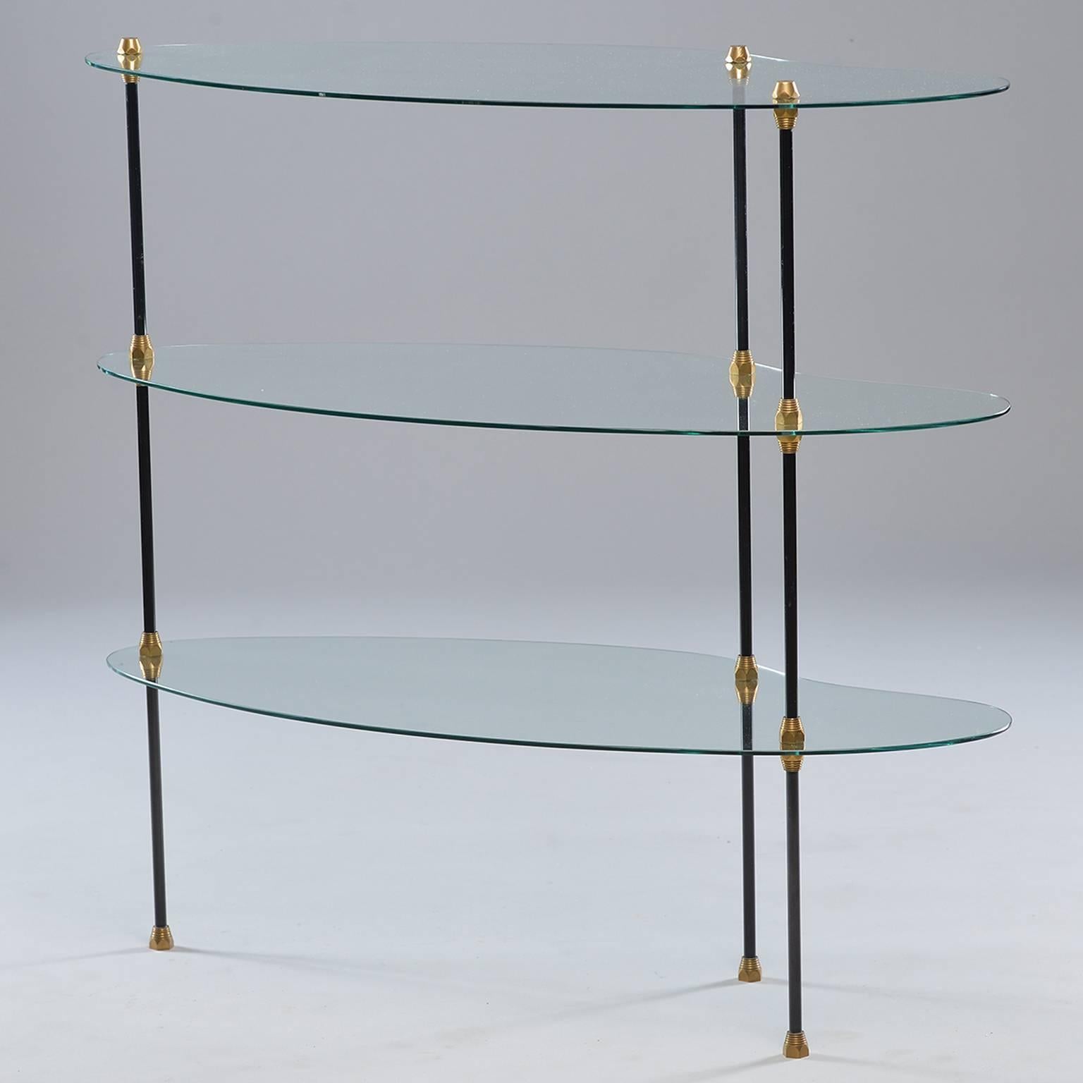 Italian Midcentury Three Tier Glass Etagere In Good Condition In Troy, MI