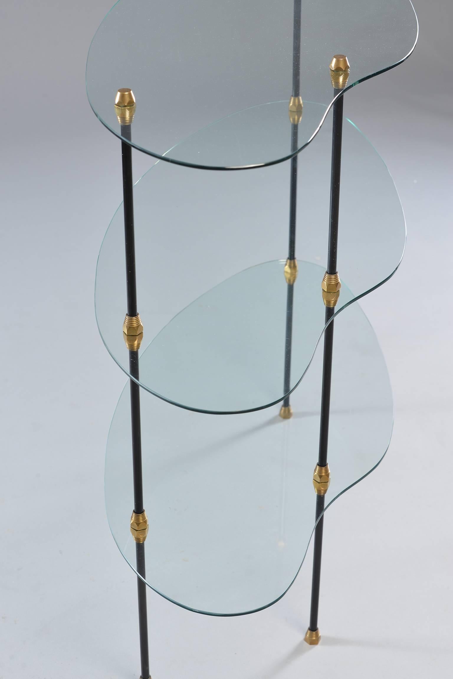 Metal Italian Midcentury Three Tier Glass Etagere