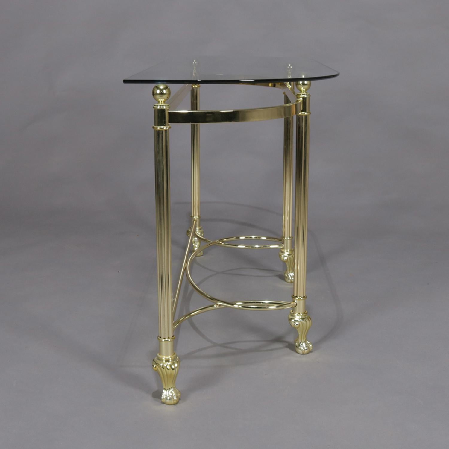 Italian Midcentury Transitional Paw Foot Brass and Glass Console Table 4