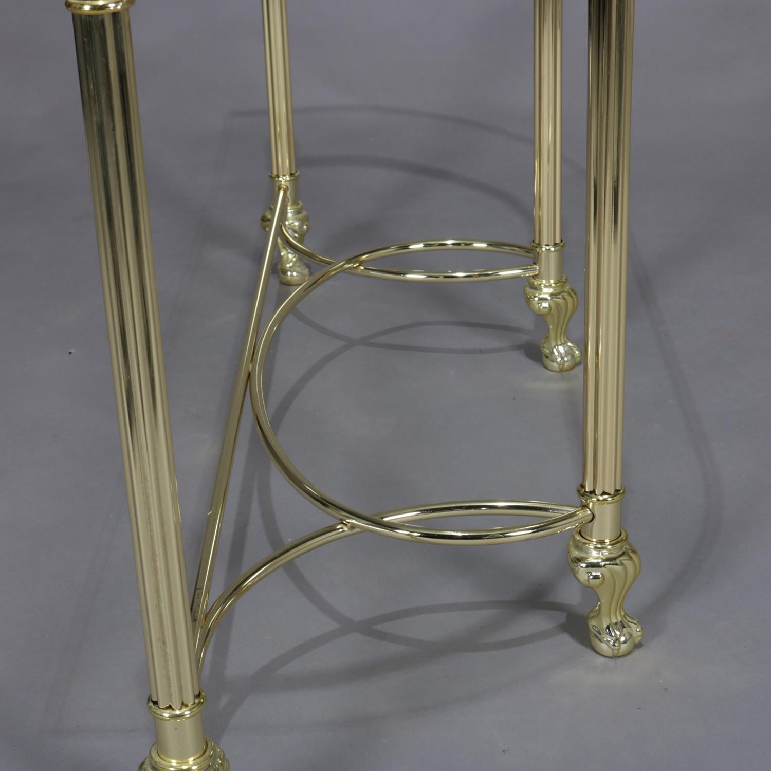 Italian Midcentury Transitional Paw Foot Brass and Glass Console Table 8