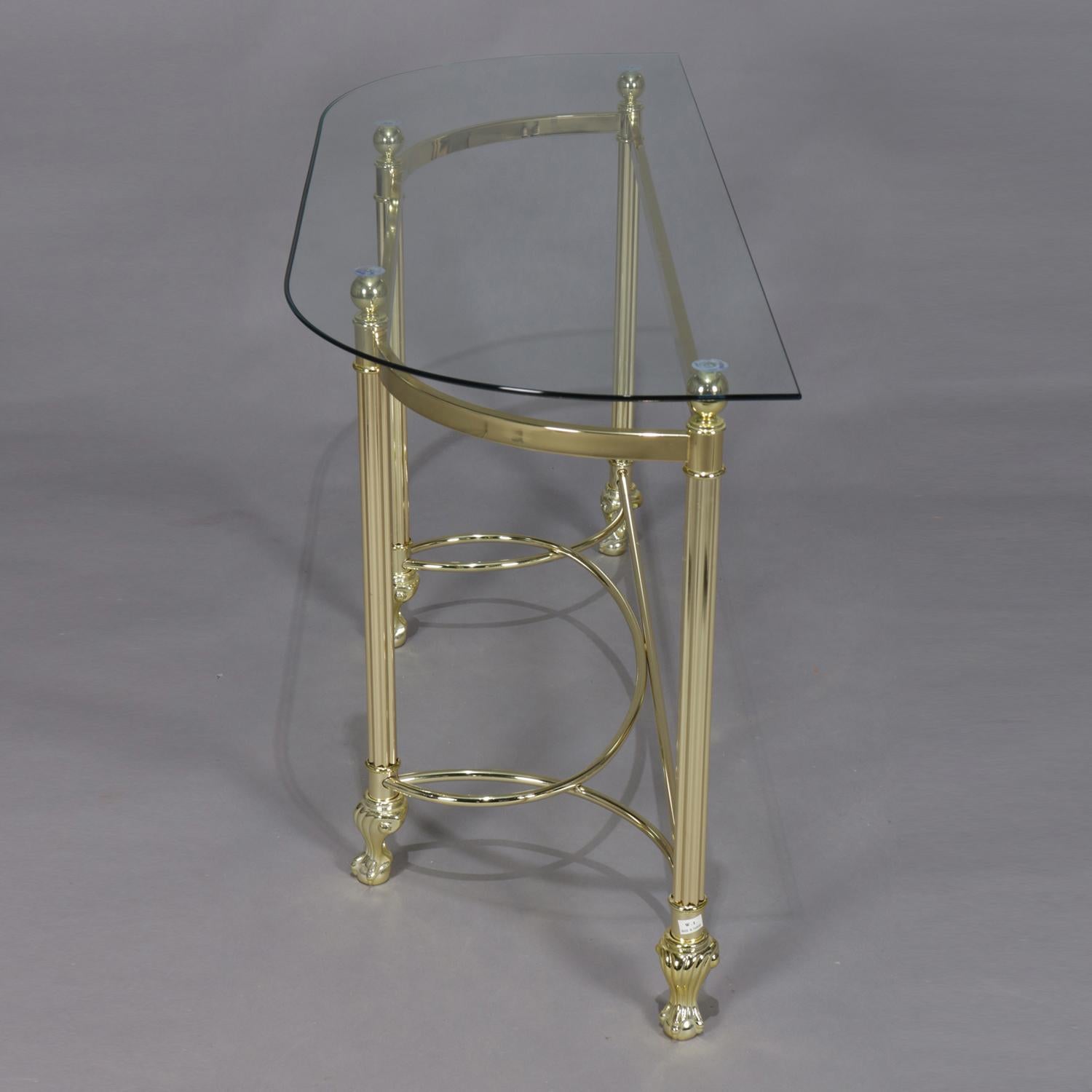 Italian Midcentury Transitional Paw Foot Brass and Glass Console Table In Good Condition In Big Flats, NY
